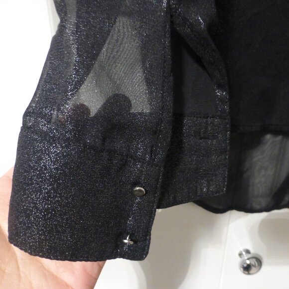 LE CHATEAU semi-sheer black silver metallic sheen long sleeve blouse - Picture 5 of 7